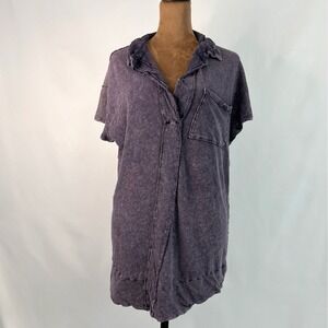We The Free Tunic Top Womens Small Purple Good Acid Wash Raw Hem Slouchy Pocket